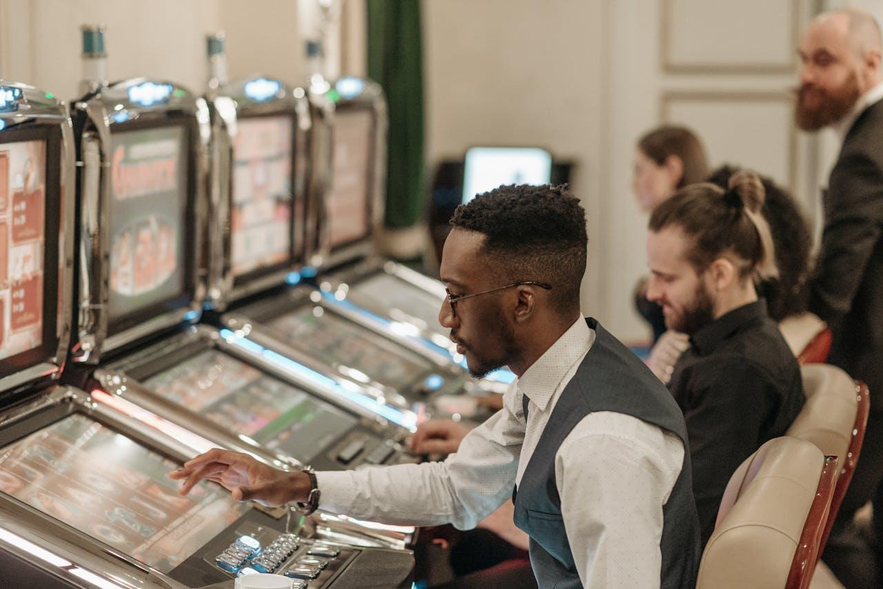 Player using slot machine screen