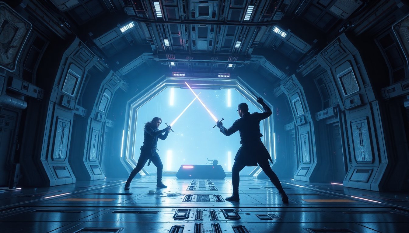 plw0rld holographic sword duels at abandoned space station